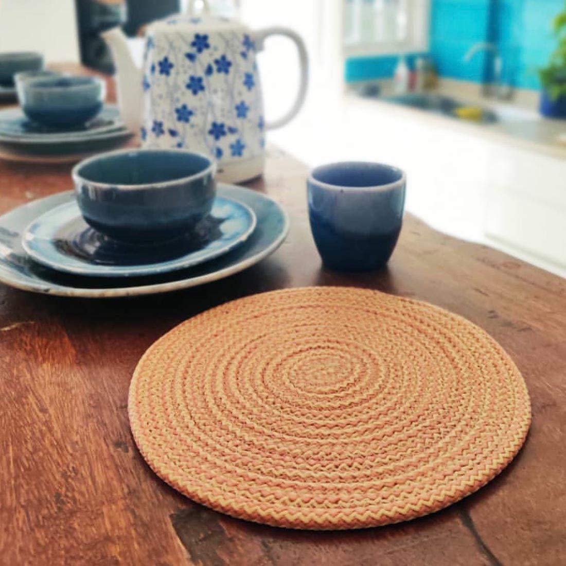ST SAPROSE ® Polypropylene Round Trivet (3 PCS Set, Size: 23 cm) Pot MAT, Side Table Mat, Machine Washable Small Place Mat for Casserole for Dining Table (9 Dia, Beige) Kafalo