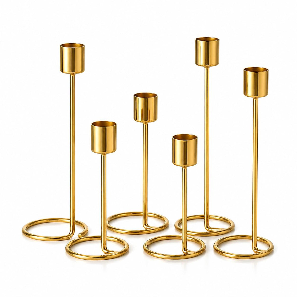 The Arts Box Metal Taper Candle Holder Set of 6 | Gold Decorative Candle Stands for Dining Table, Living Room & Wedding Centerpiece | Modern Tall Candle Holders for Home Decor & Festive Use