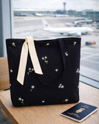 MASQ Premium ToteBag for Women with Zipper | Embroidered Foldable Shoulder Bag with Multiple Pockets | Spacious Handbag for College & Office | Eco-Friendly & Reusable