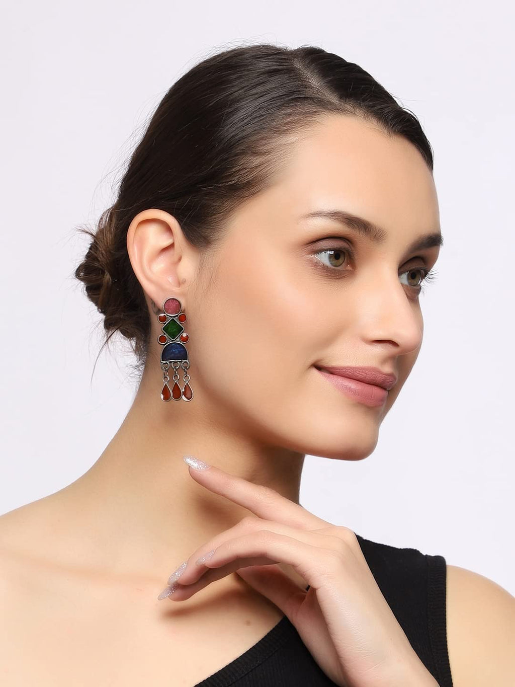 VENI Oxidised Afghan Earrings for Women & Girls | Handmade Antique Silver Boho Tribal Dangler Earrings | Traditional Statement Ethnic Jewellery | Party, Wedding & Festive.
