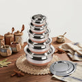 GaxQuly Stainless Steel Copper Bottom Urli Handi Set Kitchen Serving, Cooking Bowl Cookware Set | Milk Pan Tea & Coffee Punjabi Biryani Pot tapeli patila 0.5/0.75/1/1.25/1.5 Liter (Lid Handi 5pcs)