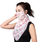 Youstylo Face Mask Scarf for Women Latest Sun Protection Outdoor Riding Protective Chiffon Floral Print Lightweight Scarves Masks (1107, Flower Print)