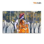 VIBECRAFTS Radhe Krishna Canvas Wall Painting Set of Five Pieces For Home|Office|Living Room|Gift (PTVC5Pcs4_8744)