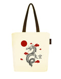 Peach Blossom Van Gogh Printed Tote Bag for Women with Zip, Stylish Cotton Handbags, Canvas Tote Bags for College (WHITE_RED DOT DRAGAN)
