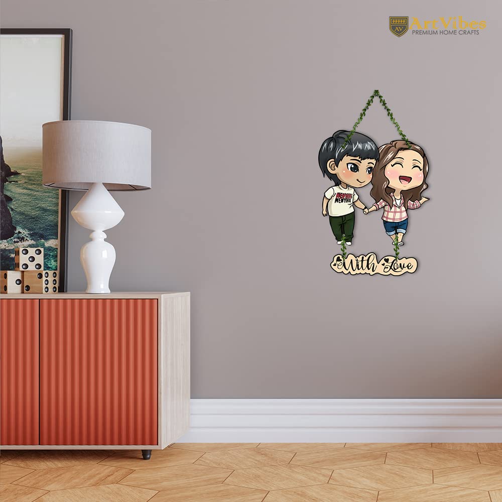 Artvibes Couple Wooden Wall Hanging for Decoration | Valentine Gift for Partner | Gift Items For Girlfriend Boyfriend Husband Wife | Wall Illustrations | Unique Gift Items | Wall Accent (WH_8306N)