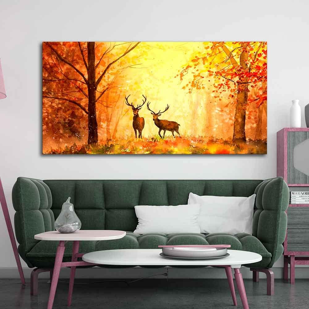 VIBECRAFTS Canvas Paintings for Living Room Drawing Room Deer In Autumn Forest Canvas Wall Painting for Home|Office|Gift(PTVCH_2351N)