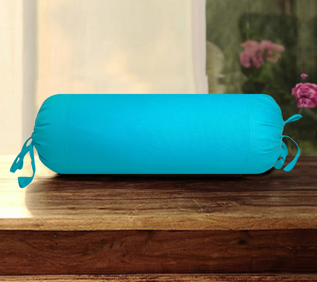 SAJAVAT HOME Pure Cotton Plain Bolster Pillow Cover | 15x30 INCHES / 38x76 CMS | Cyan Blue (Pack of 2)