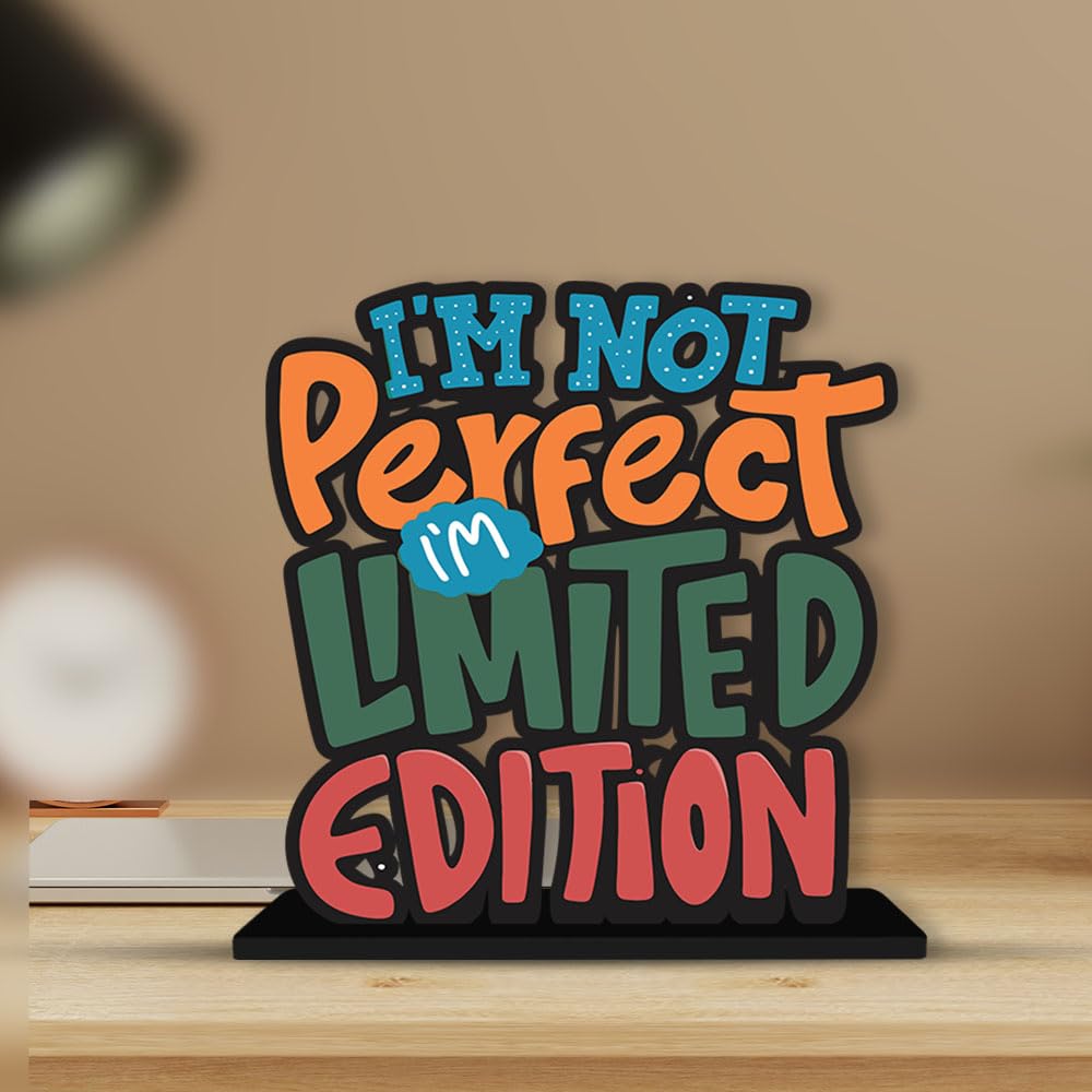 Artvibes Wooden Idols and Figurine I Am Not Perfect Limited Edition Inspirational Quotes Table Decoration for Office Desk | Home Decor Item | Livingroom | Wood Showpiece Gift (Sp_1126N)