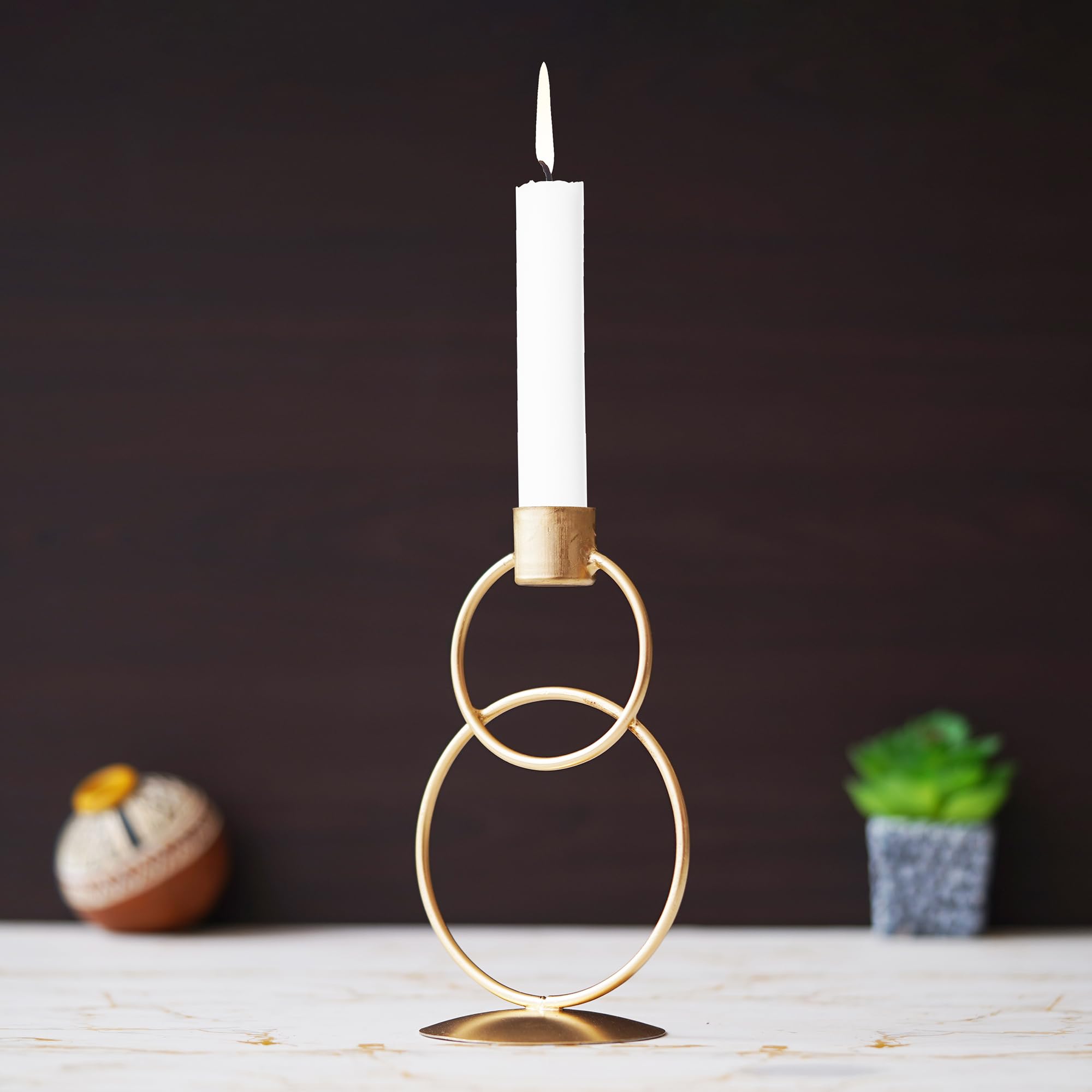 Webelkart Premium Decorative Rings Candlestick Holder for Home and Dining Table Decor/Tealight Candle Holder for Home and Office Decor - (6.5 inches Gold) (Pack of 1)
