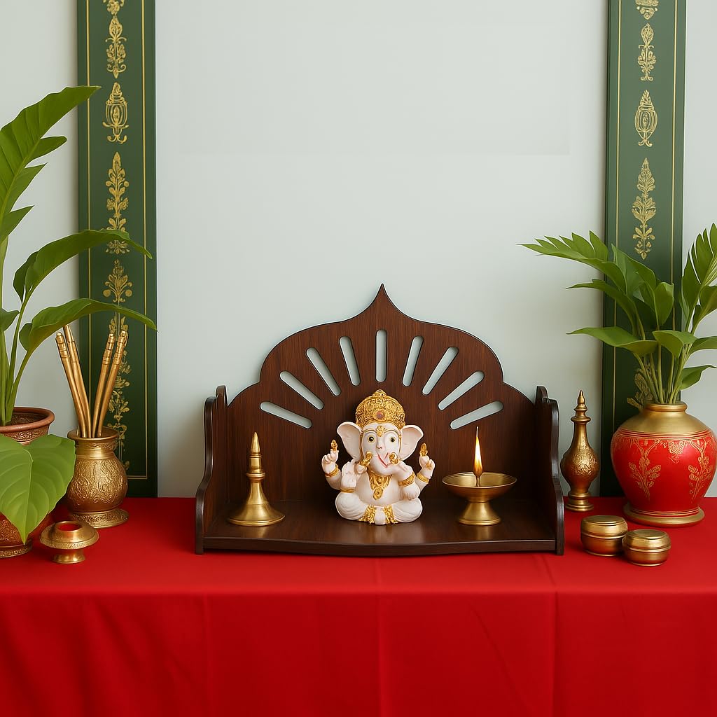 BerryBox Wooden Puja Mandir for Home & Office | Small Wall Mount & Table Top Temple | Compact Pooja Ghar Stand for Prayer Room, Living Room & Office Decor