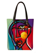 Kalankit Classic Tote Bag For Women | Canvas Printed Totes For Women | Aesthetic Shoulder College Bag For Girls | Vegan Leather Lightweight Everyday Handbag | Gift for Woman | Eye on Sun