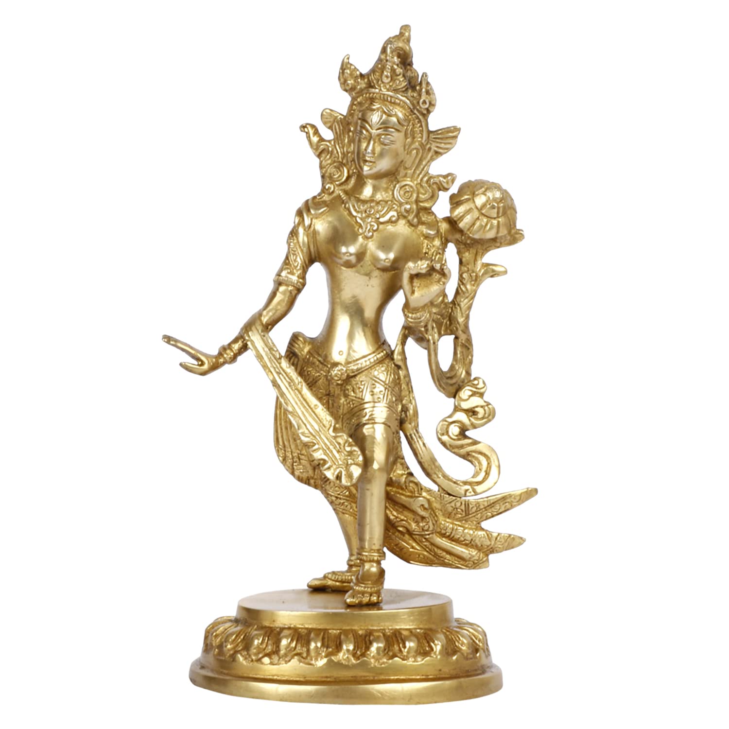 ARTVARKO Brass Goddess Tara Standing on Beautiful Pedestal Health Happiness Wealth Height 9 Inches
