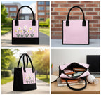 ECOCARRY Cotton Tote Bag For Woman Stylish | Embroidered Canvas Hand Bag With Floral Design | Latest Casual Shoulder Bag Zipper For College Girls, Office, Daily Use, Travel, Beach, Shopping (Purple)