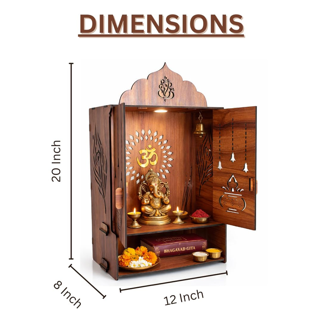 Gloridec Wooden DIY Pooja Temple for Home with Door | Pooja mandir with Door Wall Mounted Temple with LED Light | Home Mandir for Puja Room, Living Room & Office (49 x 30 x 20 CM)