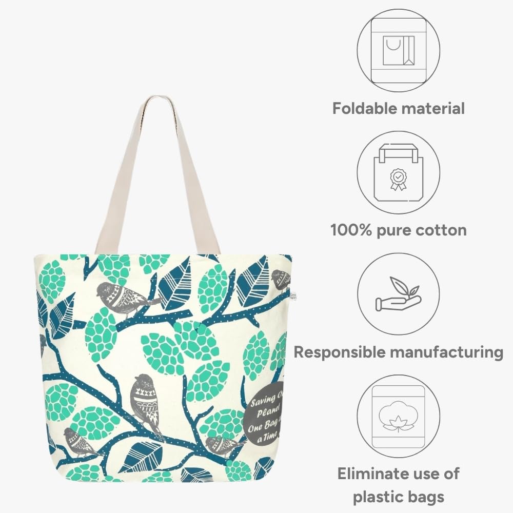 Eco Right Large Canvas Tote Bag for Women, Tote Handbags for Women with Zipper & Inner Pocket for College, Shopping, Office