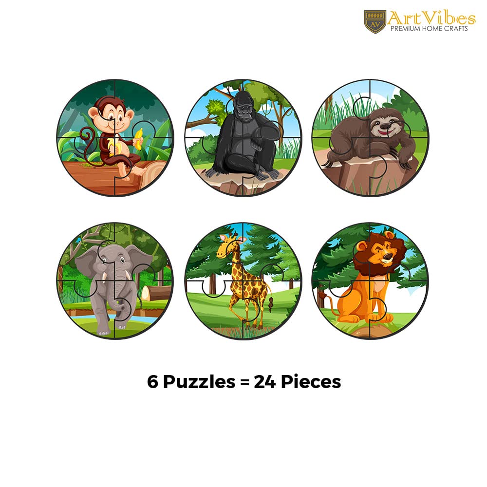 Artvibes Cute Animals Premium Wooden Puzzles for Kids | Jigsaw Puzzles for Kids Age 2-5 | 4 Piece Puzzles | Toddlers Wooden Puzzle (PZ_604N), Set of 6