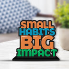 Artvibes Wooden Idols and Figurine Small Habits Big Impact Positive Quotes Table Decor for Office Desk Showpiece|Home Decoration|Living Room|Modern Gifting Item(Sp_1138N)