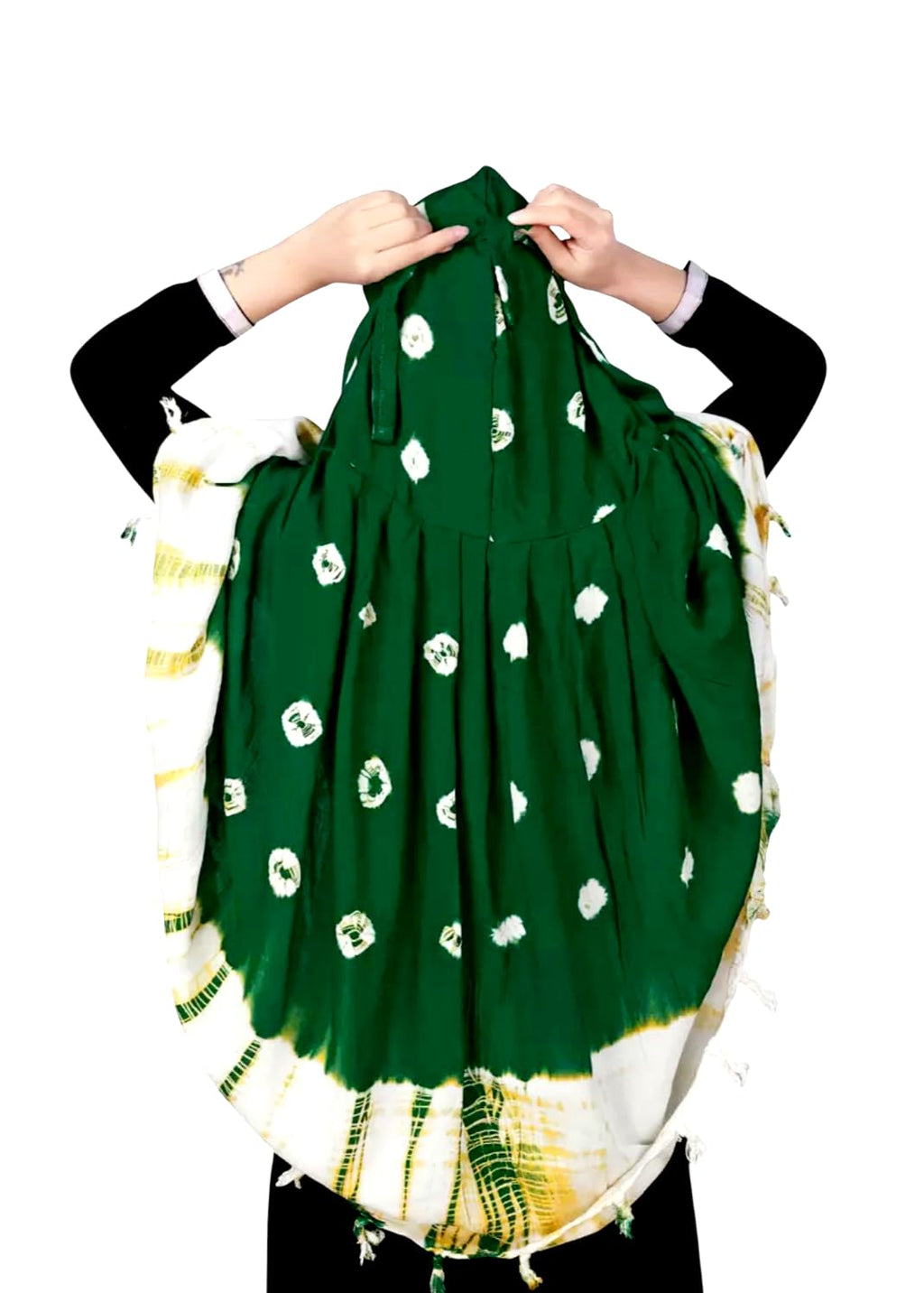 Vinsh Enterprise Cotton Long Scarf Cum Mask Scarves Usable for Vehicle Driver | White Printed Design | Universal Size | For Girl & Women | Soft & Breathable Sun Protection (Jiya - Green)