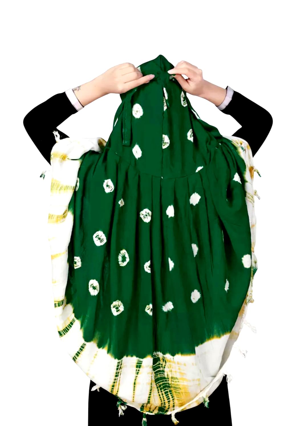 Vinsh Enterprise Cotton Long Scarf Cum Mask Scarves Usable for Vehicle Driver | White Printed Design | Universal Size | For Girl & Women | Soft & Breathable Sun Protection (Jiya - Green)