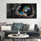VIBECRAFTS Canvas Paintings for Living Room Drawing Room Mascaw Parrot In Tree Hole Canvas Wall Painting Fitted with Wooden Frame for Home | Office | Gift (PTVCH_2314)