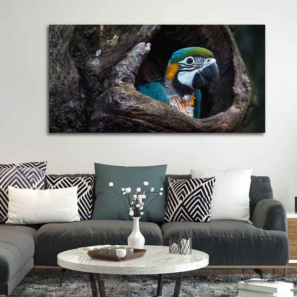 VIBECRAFTS Canvas Paintings for Living Room Drawing Room Mascaw Parrot In Tree Hole Canvas Wall Painting Fitted with Wooden Frame for Home | Office | Gift (PTVCH_2314)