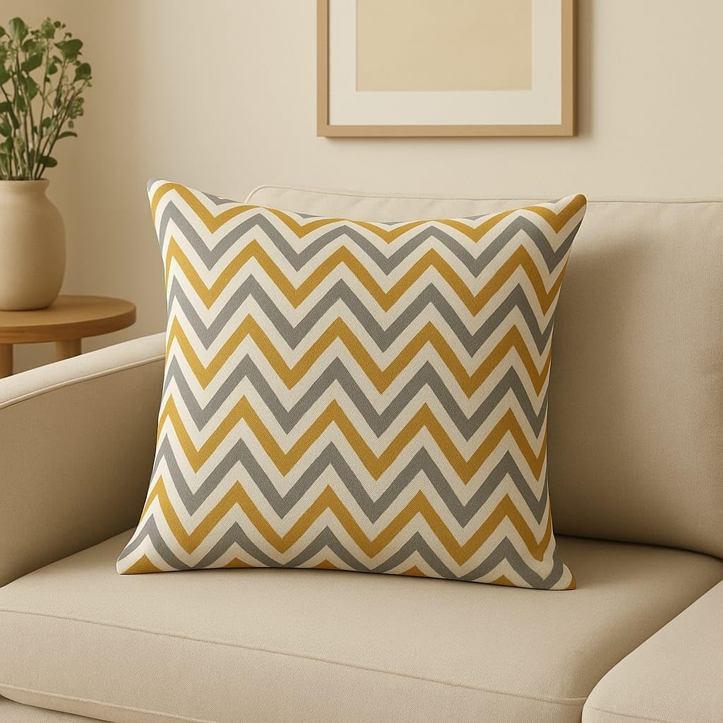 AMAZE ATTIRES Velvet Cushion Cover 16x16 Inch – Set of 7 Decorative Throw Pillow Covers for Sofa, Couch or Bed – Designer Printed Square Cushion Covers – Home Decor (Zigzag)