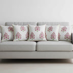 HOMEMONDE Quilted 24 X 24 Inches Soft Throw Cushion Cover - 1 Piece Jaipuri Hand Block Print Cotton 300 TC Pillow Covers, Pink