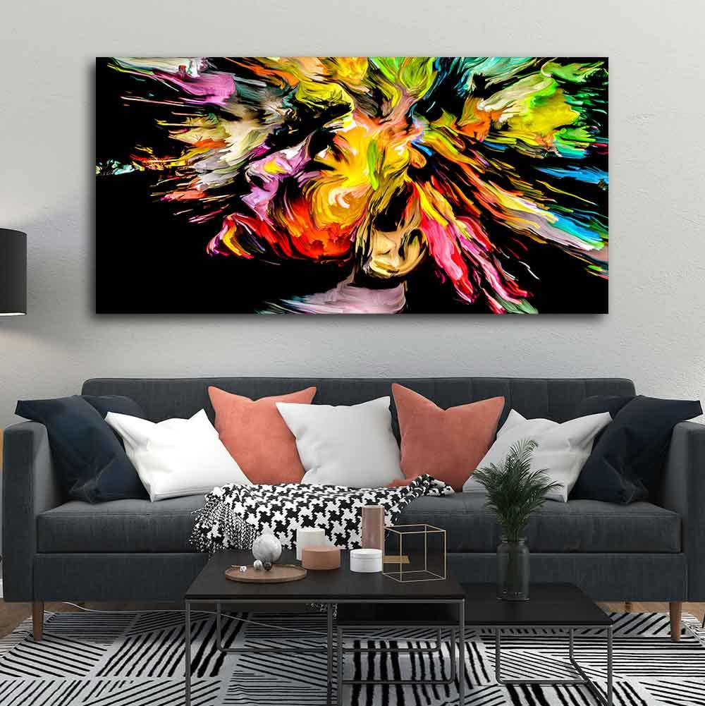 VIBECRAFTS Canvas Paintings for Living Room Drawing Room Colorful Abstract Human Head Canvas Wall Painting Fitted With Wooden Frame For Home | Office | Living Room | Gift (PTVCH_2478)