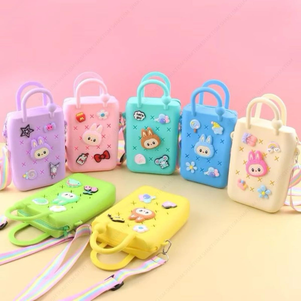 SHAKTISM Silicone Sling Beach Tote Bag with Holes, Adjustable Straps, Cyan, Charms Sling Bags (Cream)