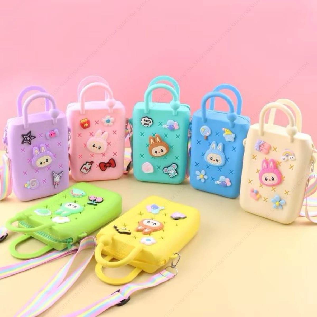 SHAKTISM Silicone Sling Beach Tote Bag with Holes, Adjustable Straps, Cyan, Charms Sling Bags (Cream)