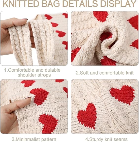 Kyrin Cute Tote Bag For Woman Red Heart Pattern Crochet Bags For Women Stylish Beach Bags For Women Crochet Tote Bag For Girls - Travel, College, Office, Shopping
