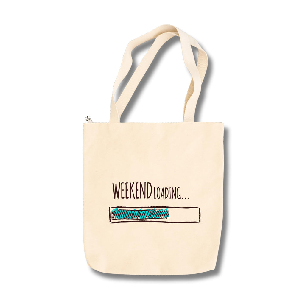 snapiq COTTON 350 GSM Canvas Tote Bag for Women and Girls Thick Fabric with Zipper (Beige, Weekend Loading)
