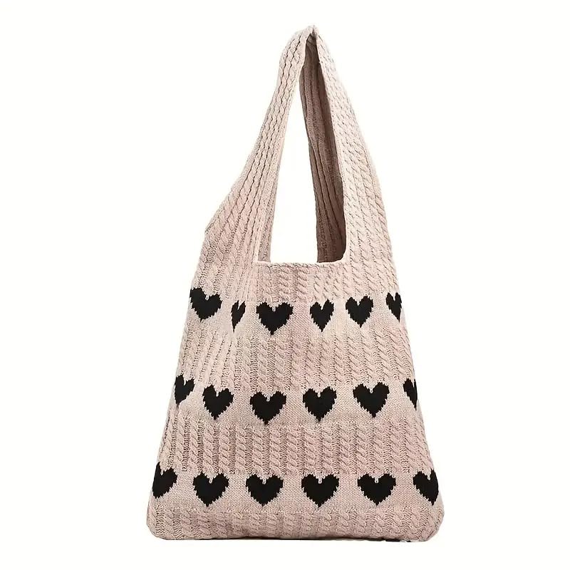 Street27® Korean Crochet Tote Bag Casual Work Love Hobo Shoulder Handbags | Multi-Purpose Bag |Sturdy Aesthetic Tote Bag with Large Capacity | Shopping Bag for Office, College & Daily Use (Khaki)