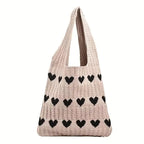 Street27® Korean Crochet Tote Bag Casual Work Love Hobo Shoulder Handbags | Multi-Purpose Bag |Sturdy Aesthetic Tote Bag with Large Capacity | Shopping Bag for Office, College & Daily Use (Khaki)