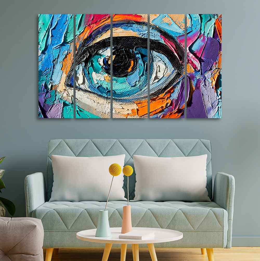 VIBECRAFTS Abstract Picture of a Beautiful Girl's Eye Canvas Wall Painting of Five Pieces For Home|Office|Living Room|Gift (PTVC5Pcs4_8737)