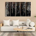 VIBECRAFTS Willow Branches with Gold Butterflies Wall Painting of Five Pieces For Home|Office|Living Room|Gift (PTVC5Pcs4_8723)