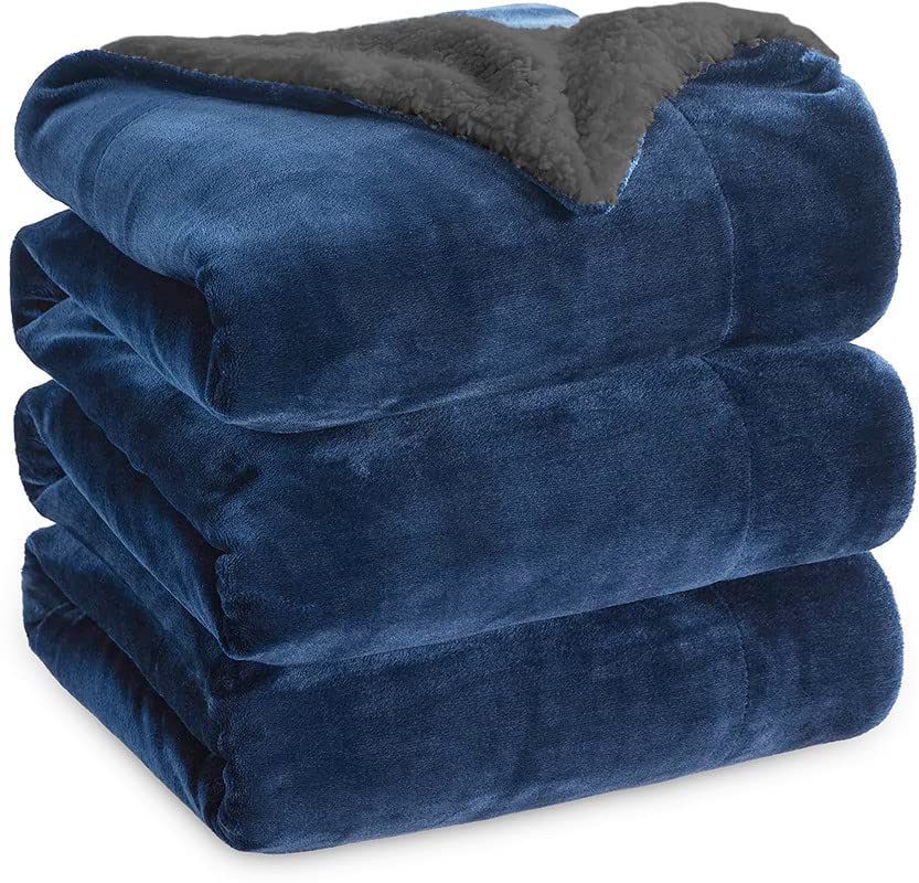 Goyal's Ultra Soft Flannel Sherpa Blanket for AC Room, Mild & Heavy Winter Use | Single Bed Reversible Plush 500GSM Blanket 55 x 90 Inches | Thick Warm Cozy Dual Layer Microfibre Throw - Navy & Grey Kafalo