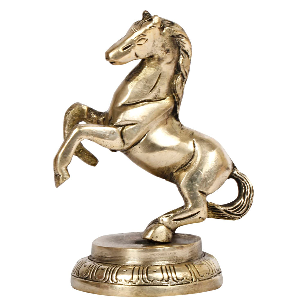 ARTVARKO Brass Horse with Uplifted Legs Standing Tableware Showpiece Home Decor Vastu Statue, 12 X 10 X 6 Cm, Gold