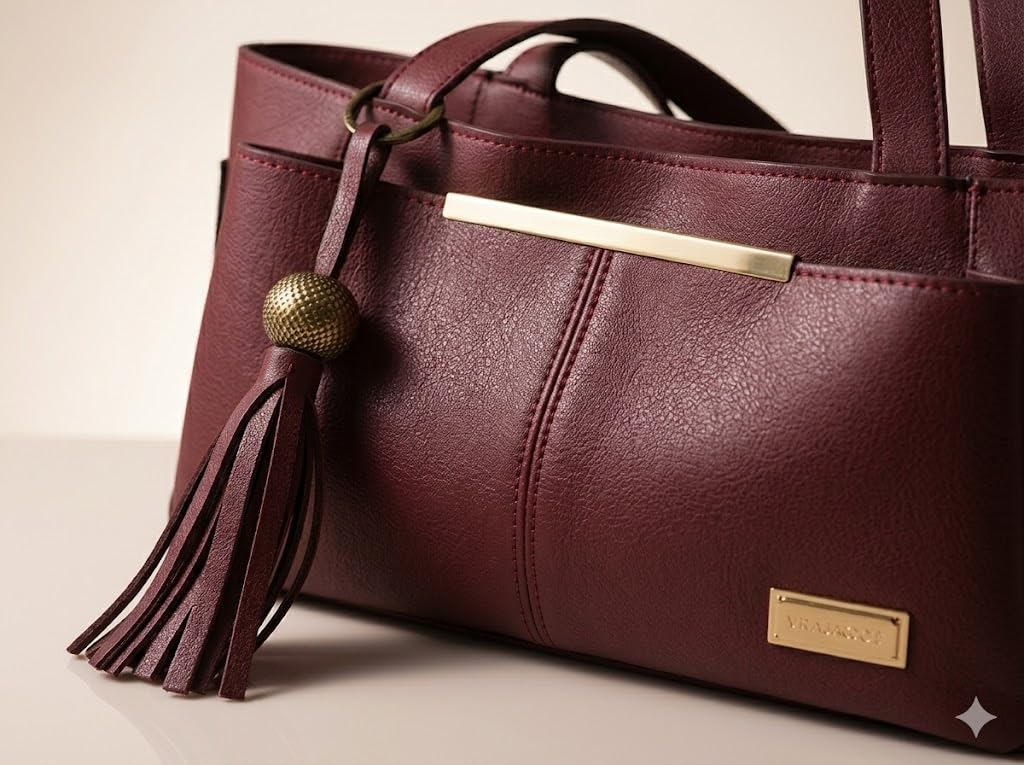 PAVILONN Women Tote Bag Ladies Handbag Shoulder Office Shopping Work Laptop PU Leather Brown Travel College Daily Use Designer Large Stylish Fashion Zipper Commuter Gift (MAROON)