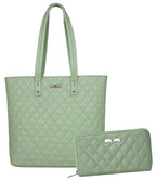 URBAN FOREST Nancy Mint Green Quilted Leather Handbag & Mint Green Quilted Leather Wallet Combo Gift Set for Women