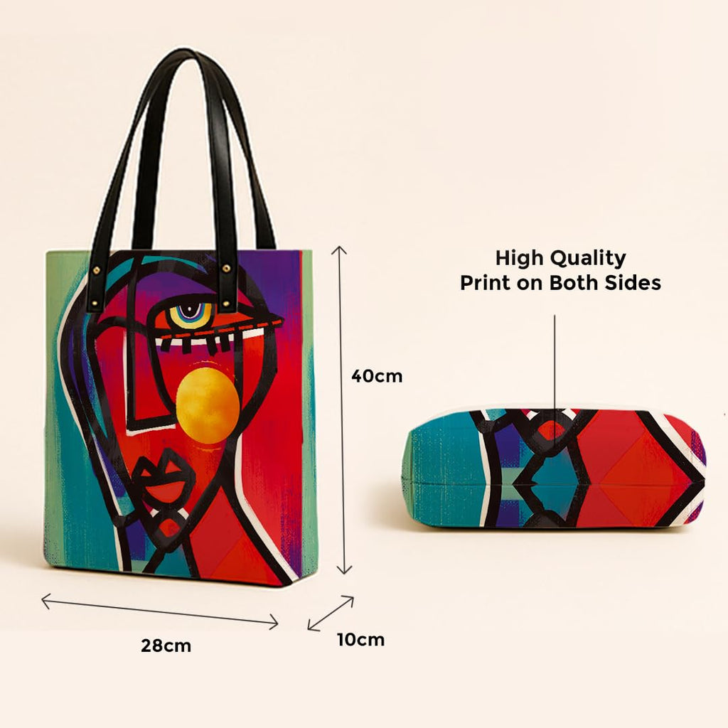 Kalankit Classic Tote Bag For Women | Canvas Printed Totes For Women | Aesthetic Shoulder College Bag For Girls | Vegan Leather Lightweight Everyday Handbag | Gift for Woman | Eye on Sun