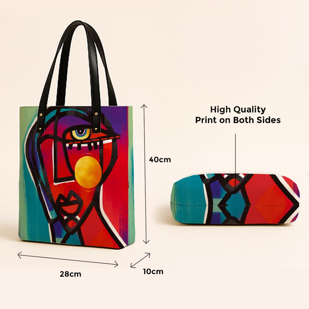 Kalankit Classic Tote Bag For Women | Canvas Printed Totes For Women | Aesthetic Shoulder College Bag For Girls | Vegan Leather Lightweight Everyday Handbag | Gift for Woman | Eye on Sun