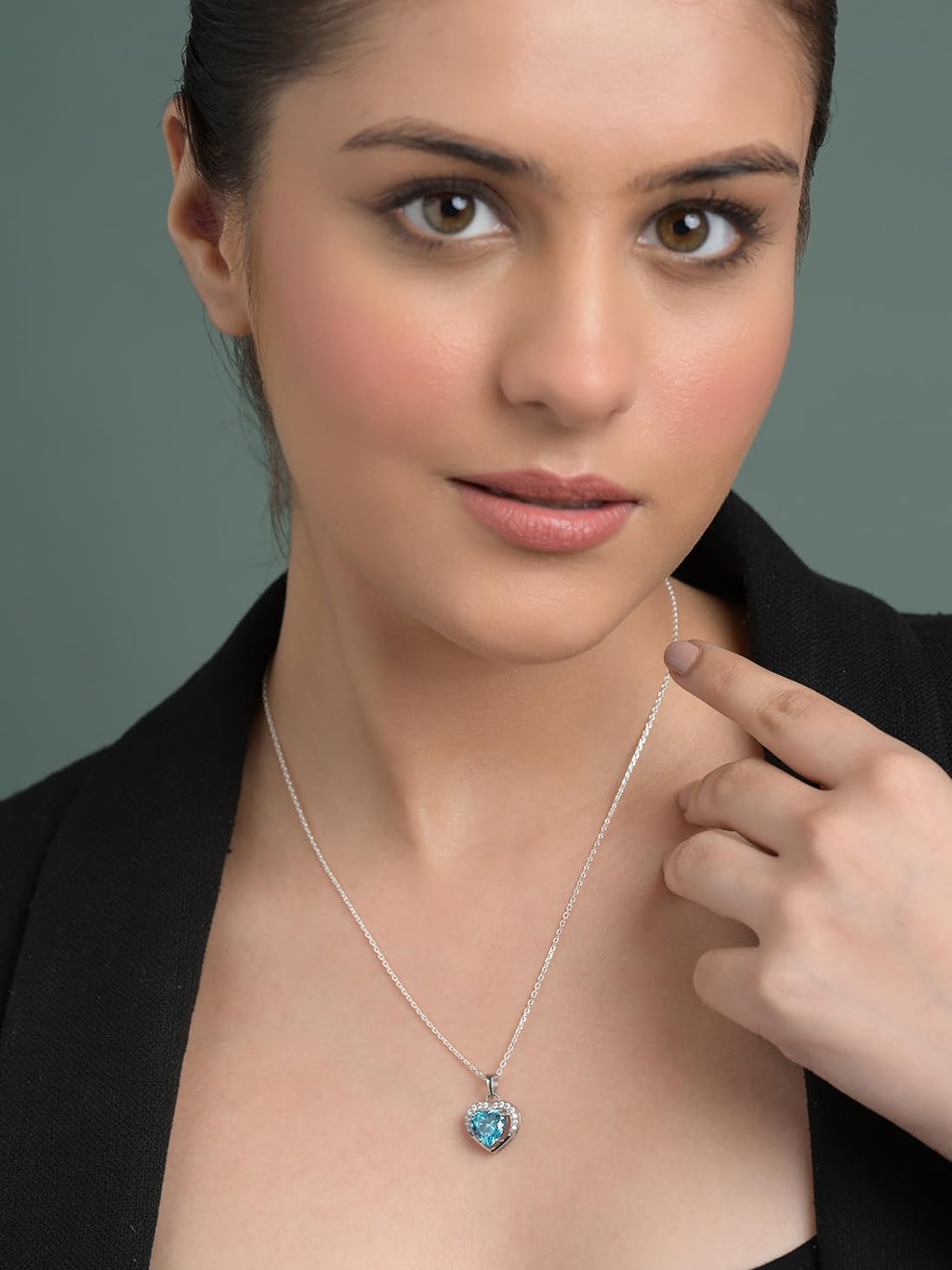 Clara 925 Silver Sky Blue Heart Pendant with Chain Necklace for Women