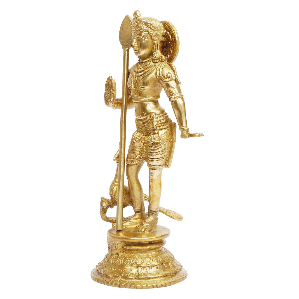 ARTVARKO Brass Lord Murugan Kartikeya Murugana Kumaraswamy Karthikeya Standing Idol Swaminatha Skanda Murti Swami Ji Kartik Statue Subramanya 10 Inch