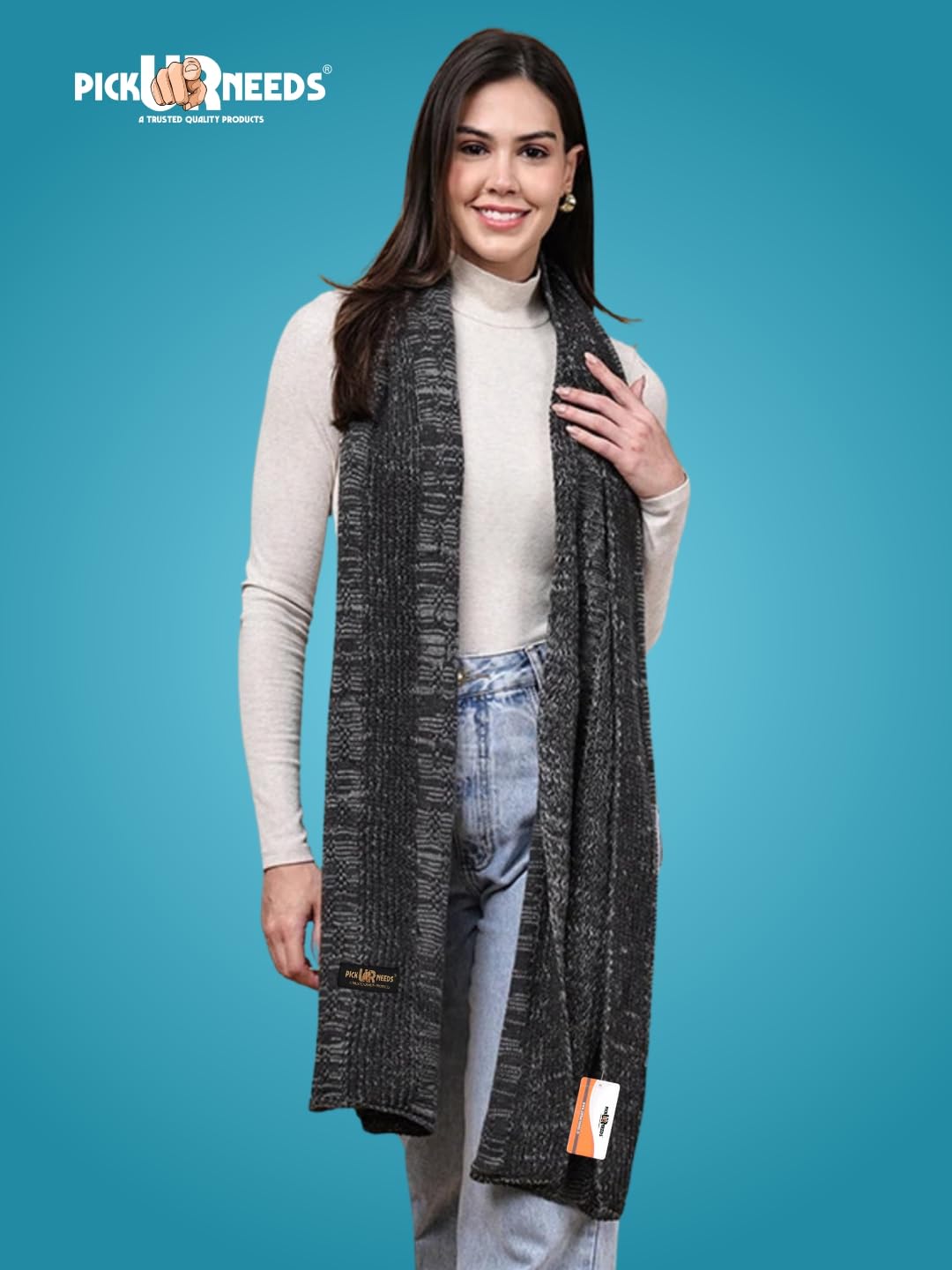 Pick Ur Needs Women’s Knitted Winter Scarf – Soft, Warm & Stylish Casual Long Muffler Stole for Girls (Black)