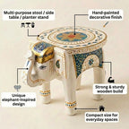 ATRANGI STUDIO Classic White Handpainted Wooden Elephant Stool Cum Showpiece | Mango Wood Traditional Multipurpose Stool for Living Room Decor & Mandir | Perfect for Plant Stand | 8x8x10 inch