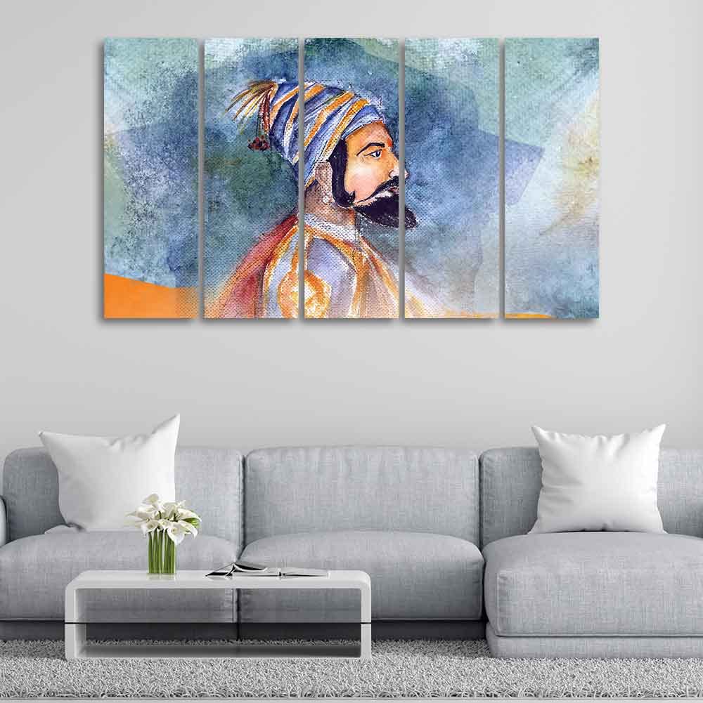 VIBECRAFTS Chhatrapati Shivaji Maharaj Wall Painting Five Pieces For Home|Office|Living Room|Gift (PTVC5Pcs4_8734)