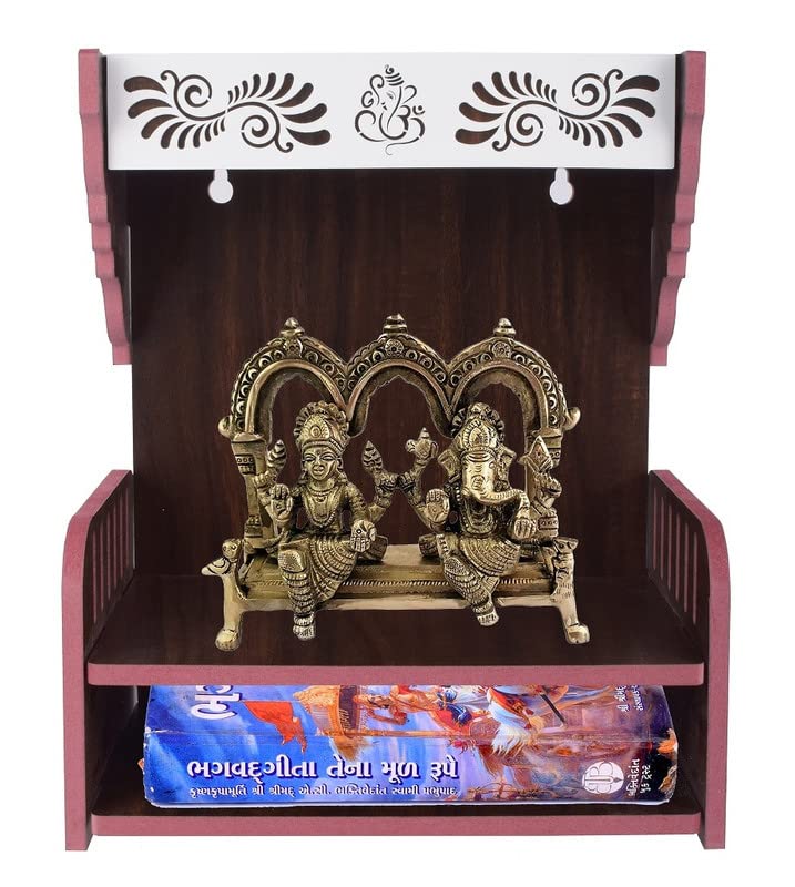 YIXT Wooden Temple for Home with Storage Space – 30×16×25 CM | Compact MDF Pooja Mandir with Drawer & Shelf | Tabletop Puja Ghar for Home & Office