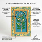 ATRANGI STUDIO Motiphool Handpainted Wooden Wall Frame | Rajasthani Traditional Craft | Decorative Floral Wall Hanging Art for Living room, Bedroom, Office | 12×18 Inch, Teal