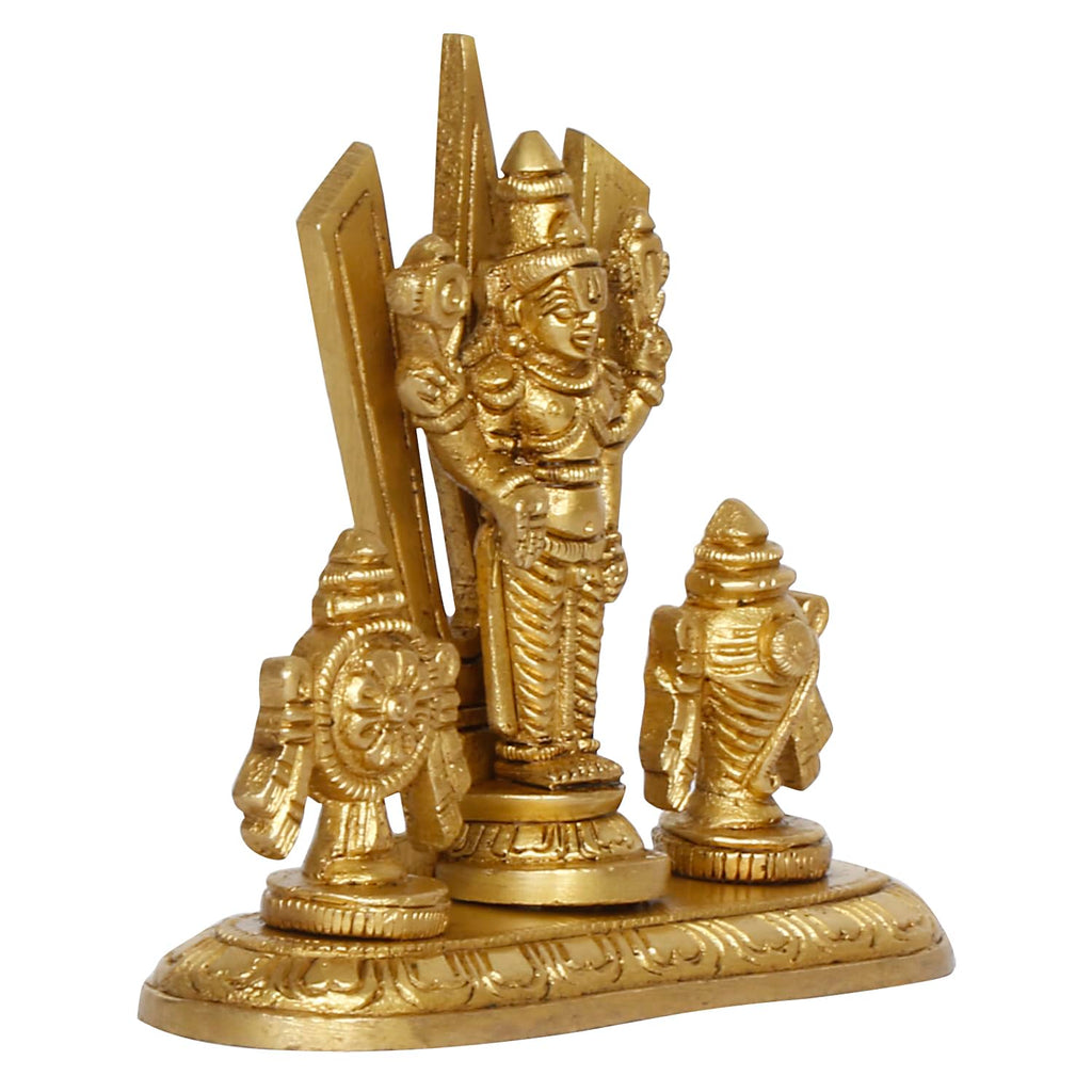 ARTVARKO Brass Tirupati Balaji Statue with Shanku Chakra Sri Venkateshwara Idol Venkateshwar Figurine for Home Office Gold Color 4 Inch.